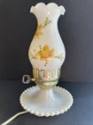 Vtg Yellow Rose Hobnail Ruffled Key Knob Hurricane Lamp Milk Glass Electric