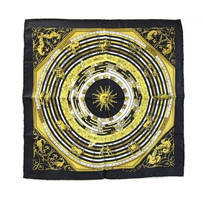 Hermes Carre 42 DIES ET HORE Astrology Silk Black Used Scarf