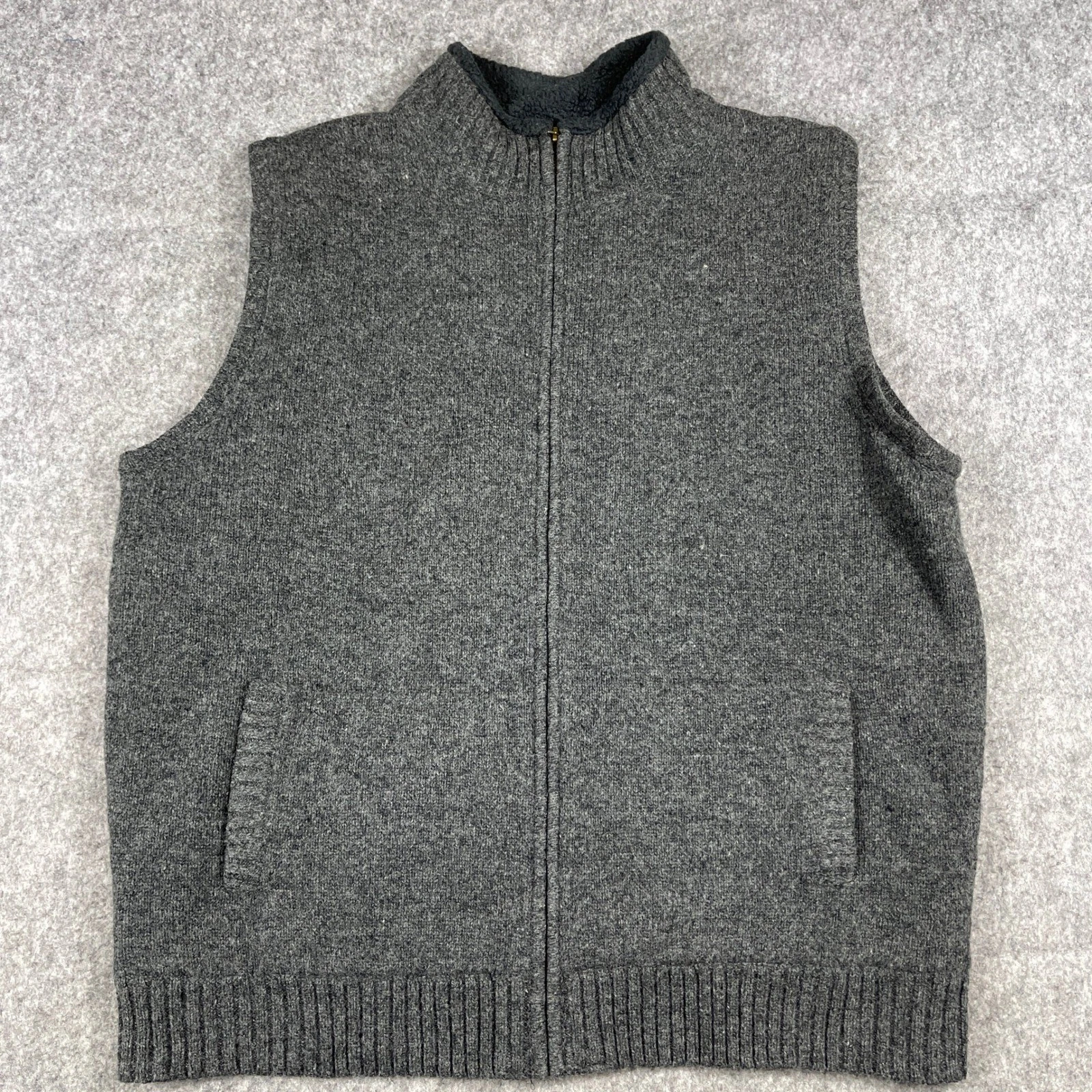 L.L.Bean Lambswool Sherpa Lined Vest Mens Gray Full Up Outdoor Gorpcore