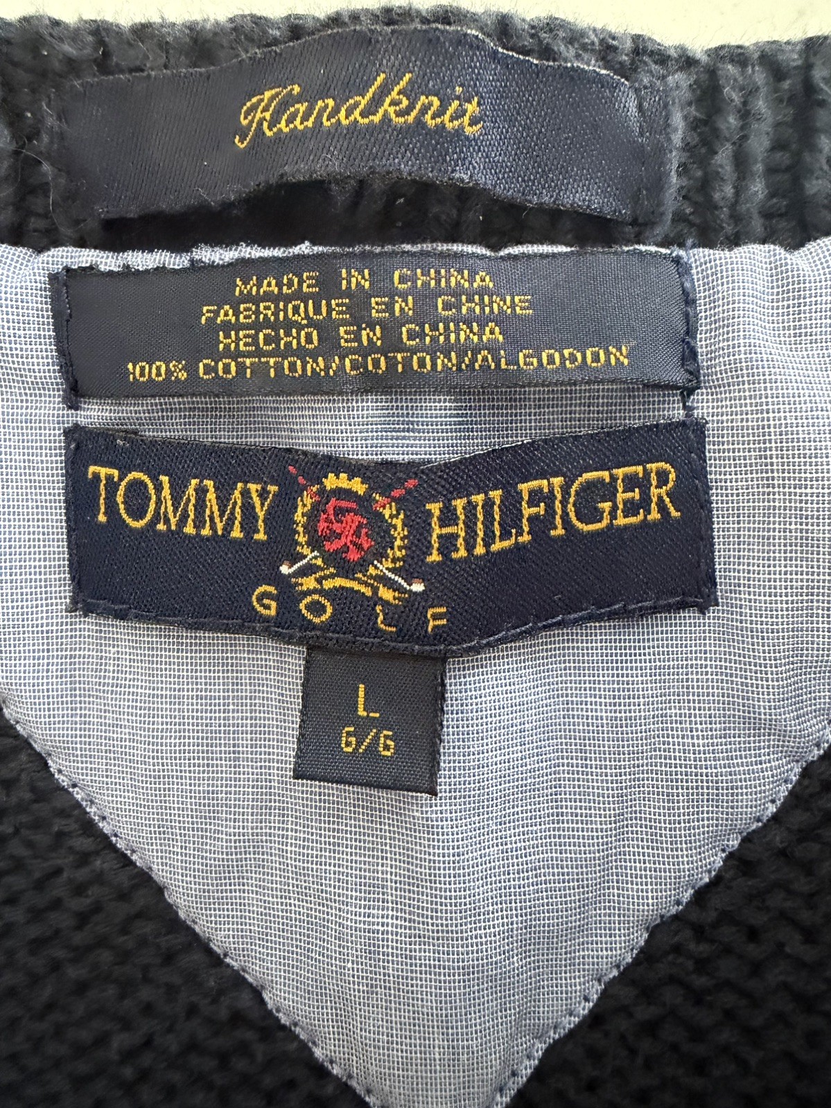 Vintage Tommy Hilfiger XL Golf Plaid Sweater Navy Blue Mens VTG 90s thumbnail 2
