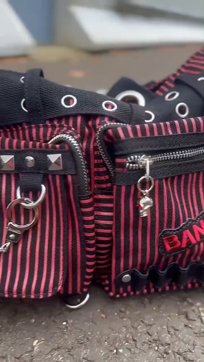 Banned Sweet Revenge Shoulder Bag Striped Punk Emo Alt Goth