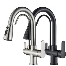 3 Way Kitchen Taps Pure Water Filter Pull Out Spray 360° Swivel Spout Mixer Set
