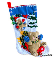 NEW Finished Bucilla Christmas Stocking Sledding Bears Handmade Felt Stocking