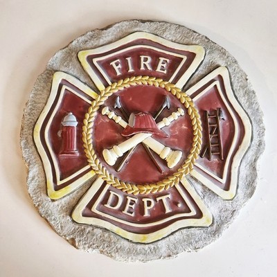 Fire Fighter 3D Heavy Resin Wall Plaque or Step Stone. 11-inch Diameter