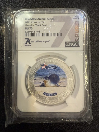 2021 Cook Islands $5 U.S. State Animal Hawaii Monk Seal NGC MS70 1 oz - E127