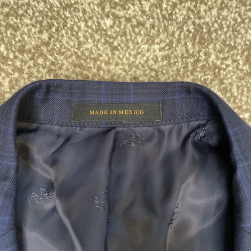 Jos. A. Bank Reserve Mens Wool Plaid Blazer 46 L Tailored Fit Soft Shoulder Blue - Picture 4 of 9