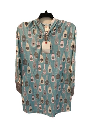 Munki Munki Nightgown Hoodie Blue Size S AOP Champagne Bottles NWT