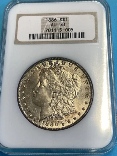 1886-P  $1  MORGAN SILVER DOLLAR  "PHILADELPHIA"  NGC AU58 Old Holder