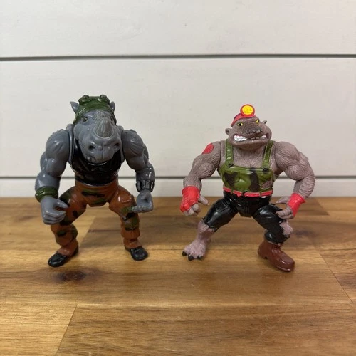 Vintage TMNT Playmates 1988 Rocksteady & 1991 Dirt Bag Figure Lot Ships Fast!