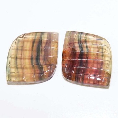 natural FLUORITE CARVED pair Translucent loose gemstone 61.95 Carat (2 pair lot)