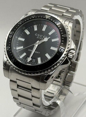  GUCCI Dive YA136212 Black Stainless Steel Men's Watch 45MM - Brand New