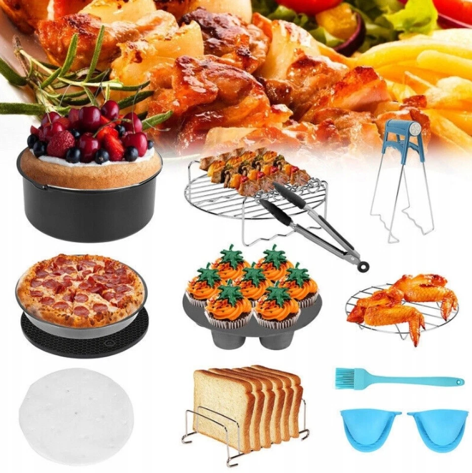 13x Air Fryer Grillrost Zubehör Edelstahl Heißluftfritteuse Rack Rund 8'' NEU`