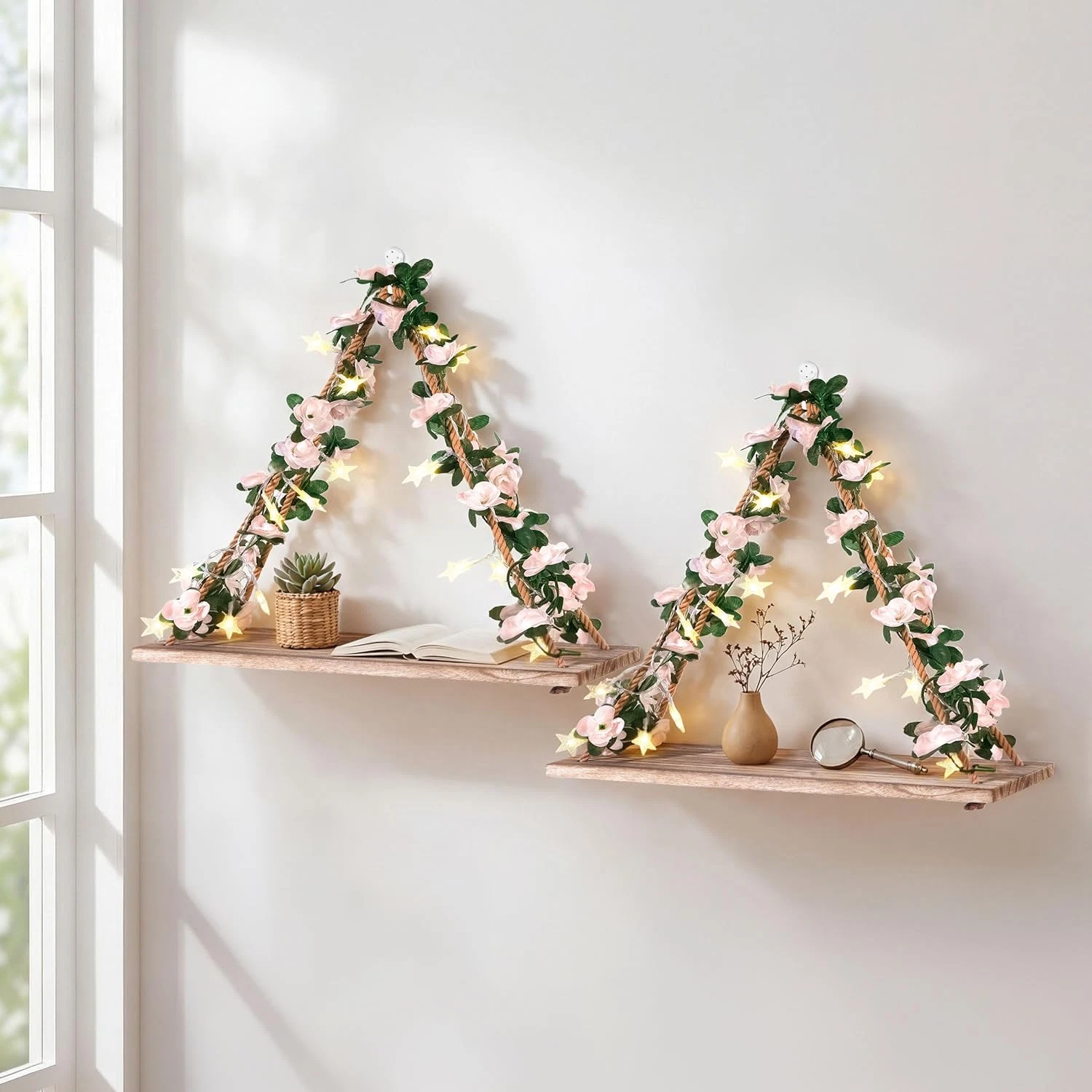 2 Pack Floating Shelves for Wall Decor Storage Hanging Shelves with Artificial F