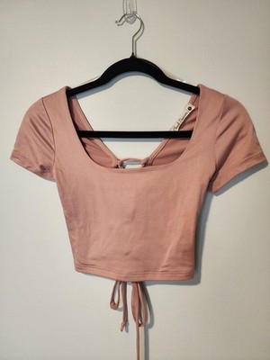 Cloud Dancer Pink Short Sleeve Tie Front Crop Top Size S