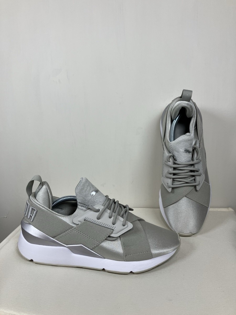 Women's Puma Trainers Size UK Silver Muse Satin Grey Lace Up