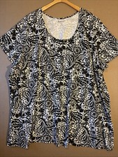 Roamans Dress Womens 6X Black White Print Short Sleeve Cotton Dress Or Long Top