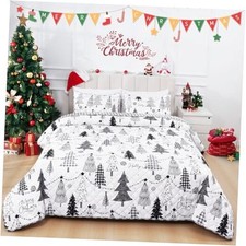 Christmas Quilt Set King, 3 Pieces Reversible King 96"x106" Black white