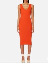 MICHAEL Michael Kors Womens Orange Ribbed Sleeveless V Neck Midi Dress Size S