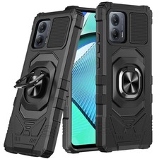 For Moto G Power 5G 2024 Case Dual Layer Magnetic Ring Cover Tempered Glass