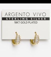 Argento Vivo 18K Gold Plated Sterling Silver Baguette CZ Huggie Hoop Earrings