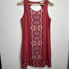 Pink Rose NWT Rust Boho Placement Print Dress | Open Back | Lined | Size L