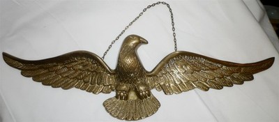 VINTAGE SOLID BRASS AMERICAN EAGLE SPREAD WINGS CHAIN WALL HANGING