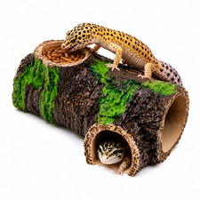 Reptile Hide Cave Hollow Tree Trunk with Water Food Bowl Gecko Snake Tank Decor