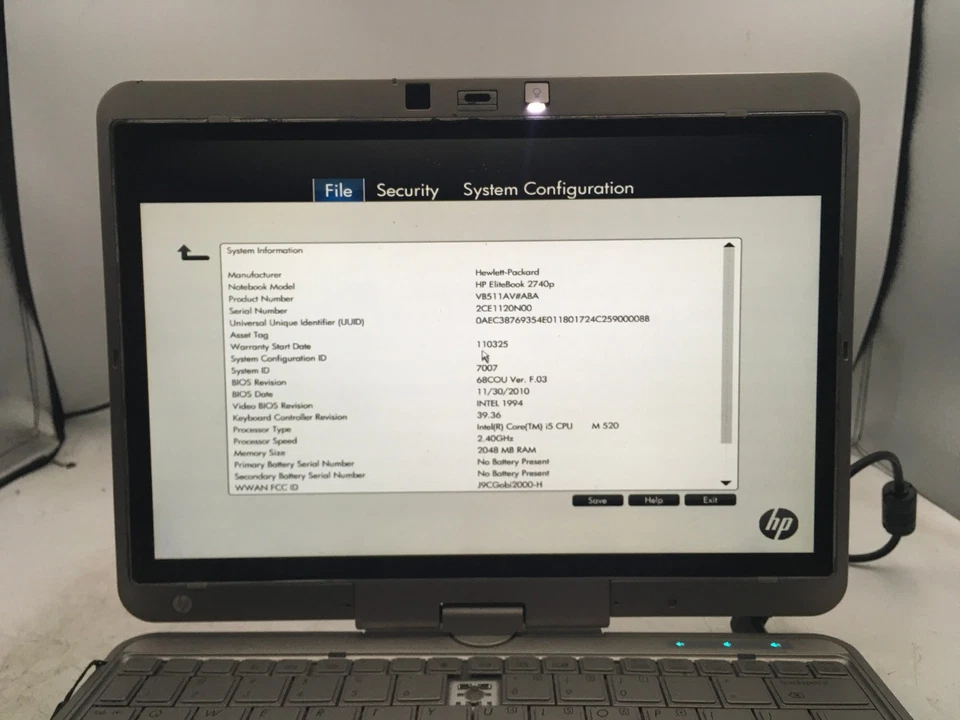 HP ELITEBOOK 2740P - BOTAS PARA BIOS - INTEL I5 M520 - SEM RAM - SEM SISTEMA OPERACIONAL - LEIA - BB - Imagem 2 de 4