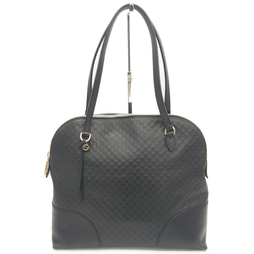 Used Gucci Micro Gg Handbag Shoulder Bag 449243 524947 Striped Leather Black Y05