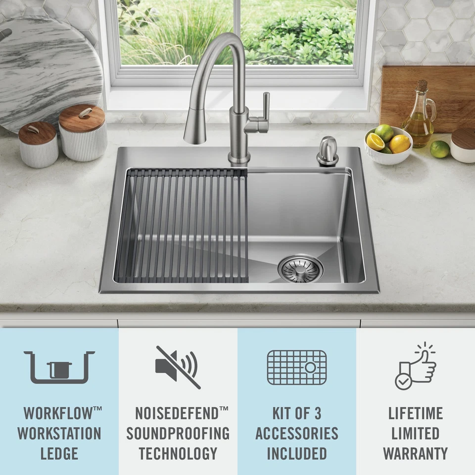 Fregadero de estación de trabajo Delta Emery 25", cuenco único SS y kit certificado restaurado Foto 3 de 4