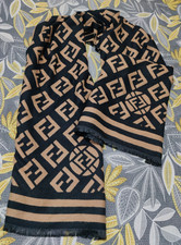 Fendi Unisex Scarf Shawl Cashmere Silk Stole Logo Black brown multicolor Muffler