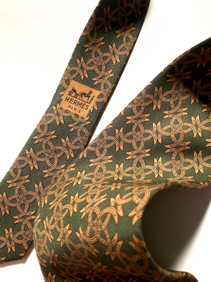 Cravate Hermès Vintage - Motif Fers à Cheval Consécutifs Bleue, Soie, Années 80, Occasion TBE