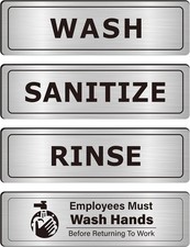 4 PK Wash Rinse Sanitize Sink Labels-Employees 1.96 x 6.96 inches, Silver