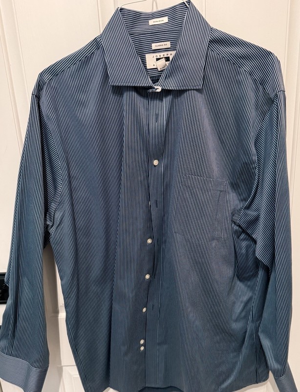 Joseph Abboud Button Shirt Mens 18 34/35 Grey/White/Navy Stripes Long Sleeve 