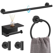 5 Piece Bathroom Towel Bar Holder Sets Matte Black Bathroom Hardware Set Stai...