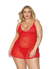 DREAMGIRL Plus Lace and Mesh Babydoll & G-string Set | ONE SIZE QUEEN |