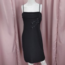 '90s Y2K City Triangles Women's Black Spaghetti Strap Embroidered Sheath Dress 4