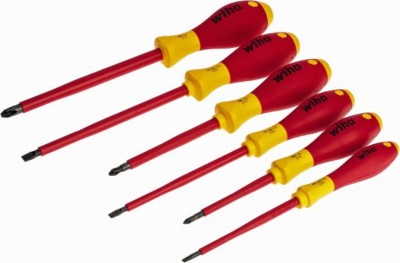 Wiha 6 Piece Phillips & Slotted Screwdriver Set Round Shank, Insulated Handle...