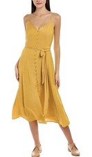 NWT Vince Camuto Woman's Sleeveless Rumple Button-Front Dress Mustard Yellow 14