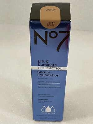 NIB No7 Lift & Luminate Triple Action Serum Foundation -Deeply Honey - Ex03/20