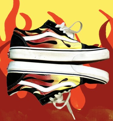 VANS Mens 5.5 Womens 7 Shoes Flame Old Skool Flames Red Yellow Black 