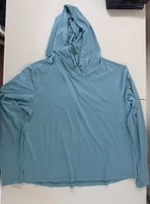 Layer 8 Blue Hooded Large Shirt Long Sleeve Polyester Blend Women's Top