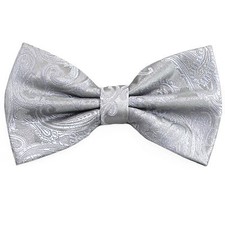 New men's pre-tied bow tie paisley micro fiber formal wedding silver prom party