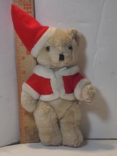 Poseable Christmas Teddy Bear Plush/ Stuffed Animal/ In Santa Suit /8 In. Vtg