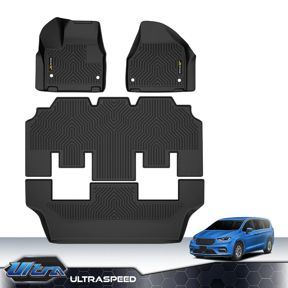 Juego de alfombrillas forradas 3D TPE para todo clima aptas para Chrysler Pacifica 2017-25 Foto 2 de 4