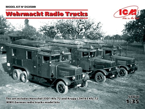 ICM DS3509 - 1/35 Wehrmacht Radio Trucks Henschel 33D1, Kfz.72, Krupp L3H163 Kf - Picture 3 of 3