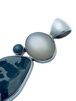 Starborn Mondstein und Dendriten Jaspis 925 Sterling Silber Anhänger