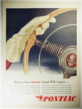 Vintage 1945 PONTIAC AUTOMOBILES Lg Magazine Print Ad: POSTWAR PRODUCTION