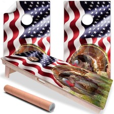 Turkey Hunting US American Flag Cornhole Board Wraps and Decals Vinyl Sticker