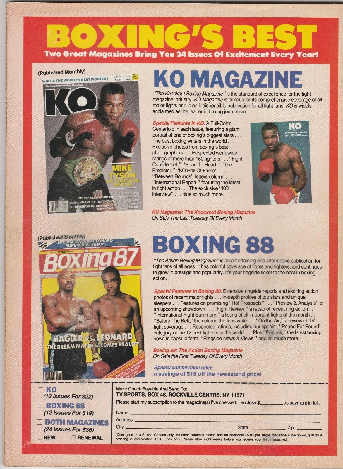 KO MAGAZINE MIKE TYSON-MICHAEL SPINKS BOXING HOFers COVER JULY 1988 - 画像3/3